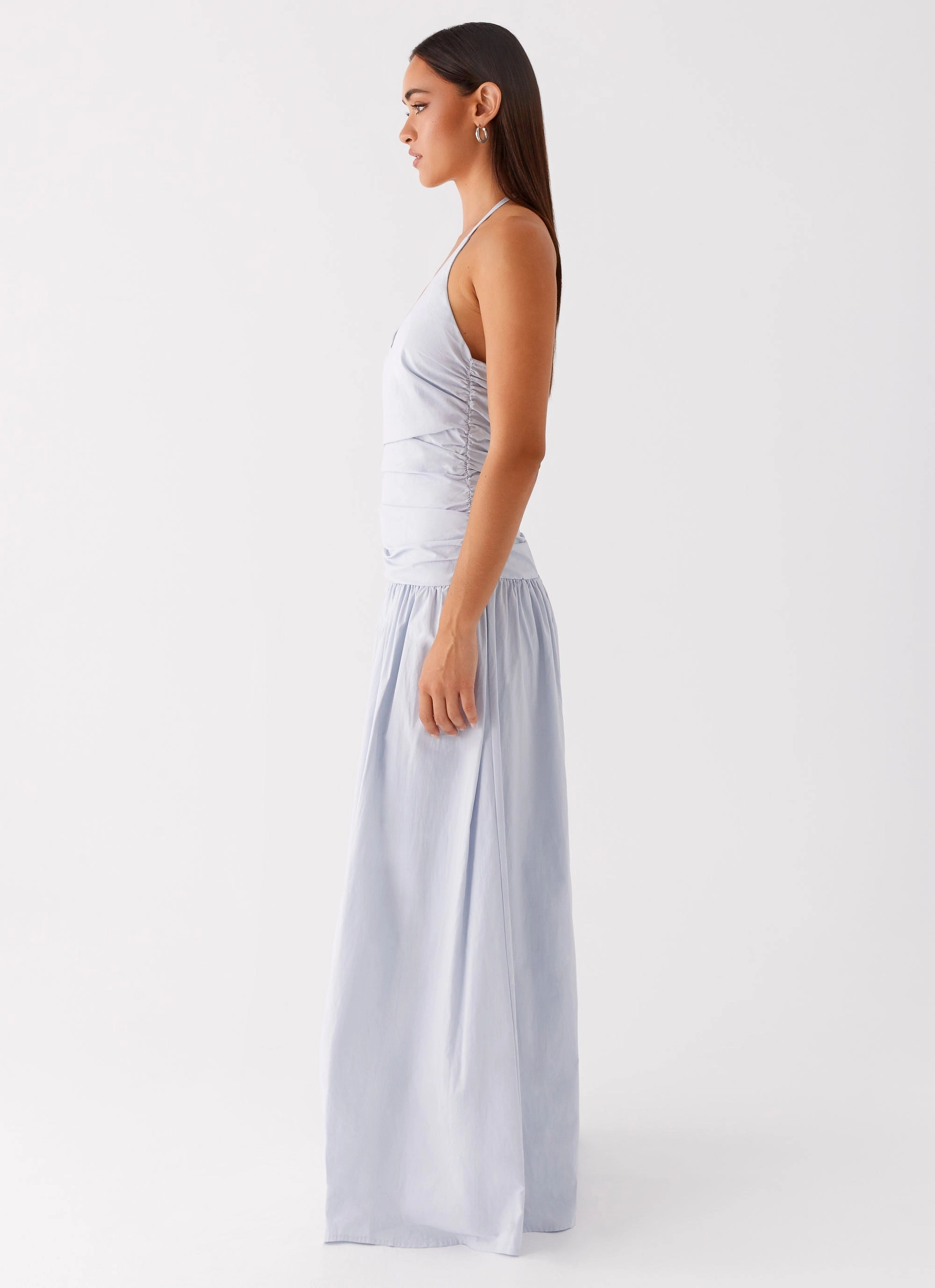 Ruffle-Detail Cristina Halter Maxi Dress - Cornflower Blue