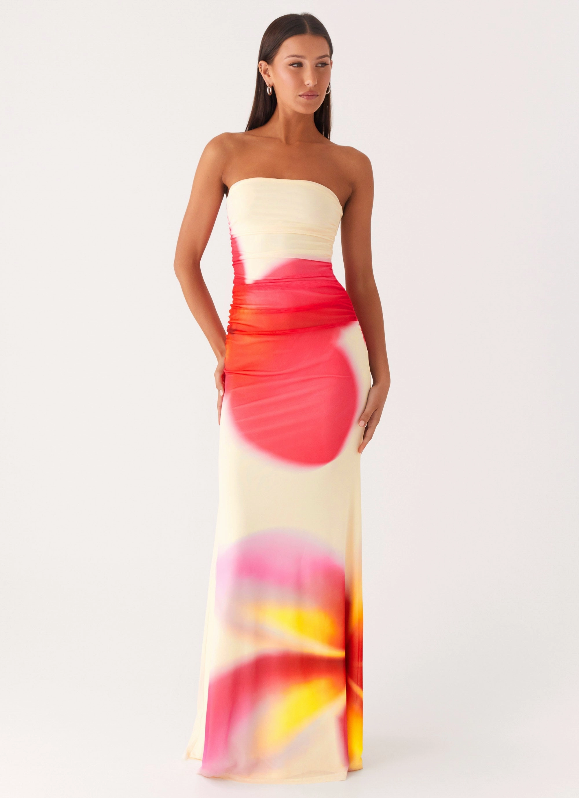 Breath Ease Vibrant patterned dress Iroha Strapless Maxi Dress - Frangipani Yellow