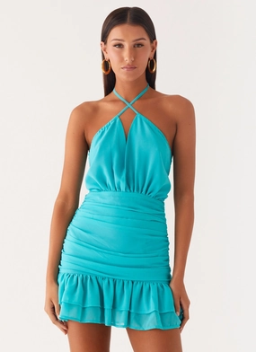 Egoist Crossover Mini Dress - Aqua Blue High Cut