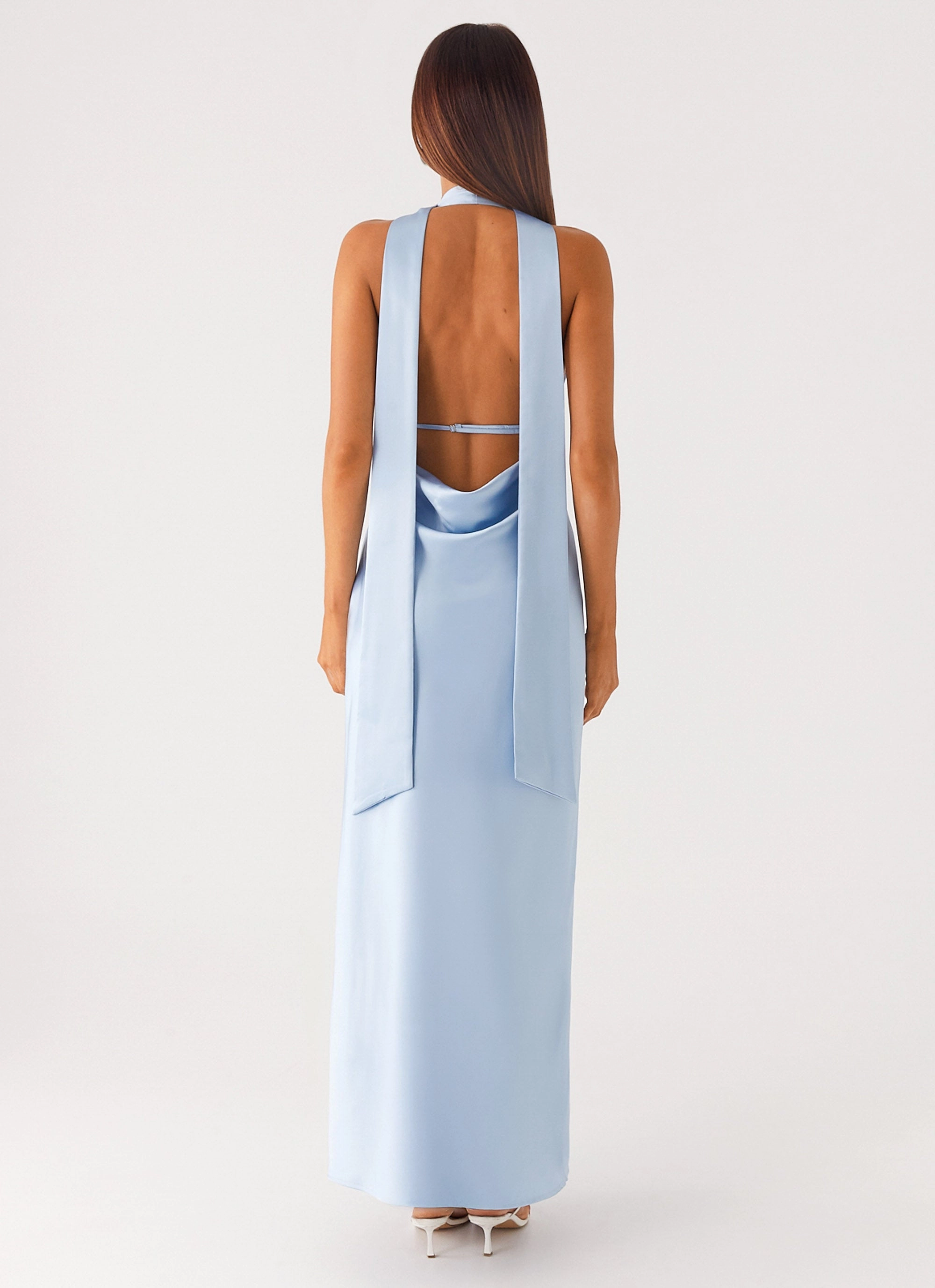 Street Casual Alicia Satin Halter Maxi Dress - Baby Blue