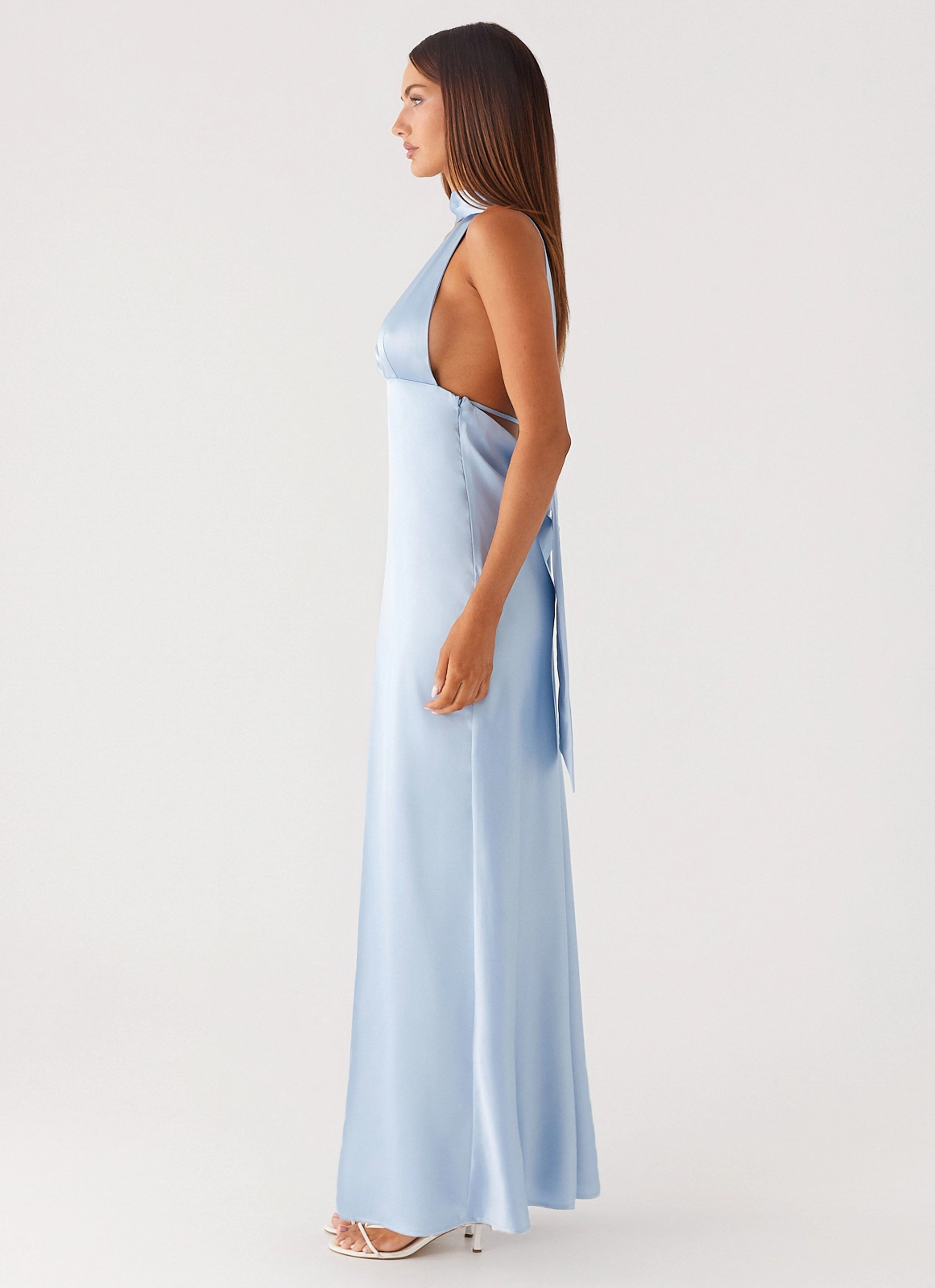 Alicia Satin Halter Maxi Dress - Baby Blue Effortless Touch