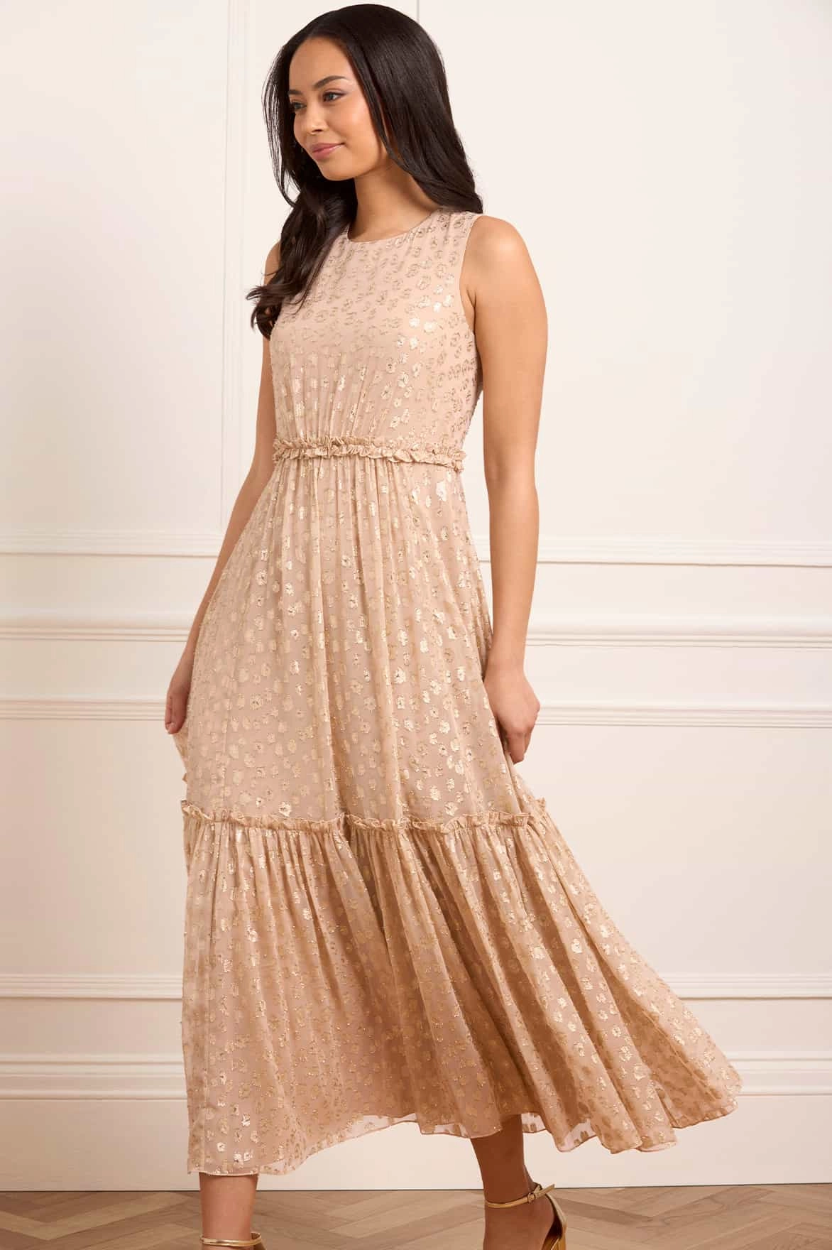 Clean Drape Harper Lurex Cape Ankle Gown