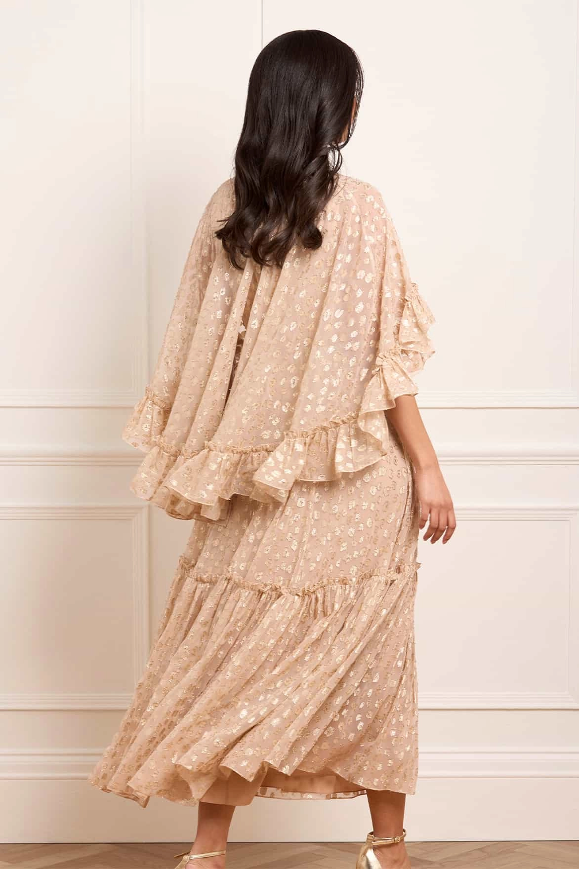 Draped-Style Harper Lurex Cape Ankle Gown