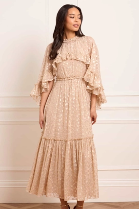 Easy Elegance Flare Hem Harper Lurex Cape Ankle Gown