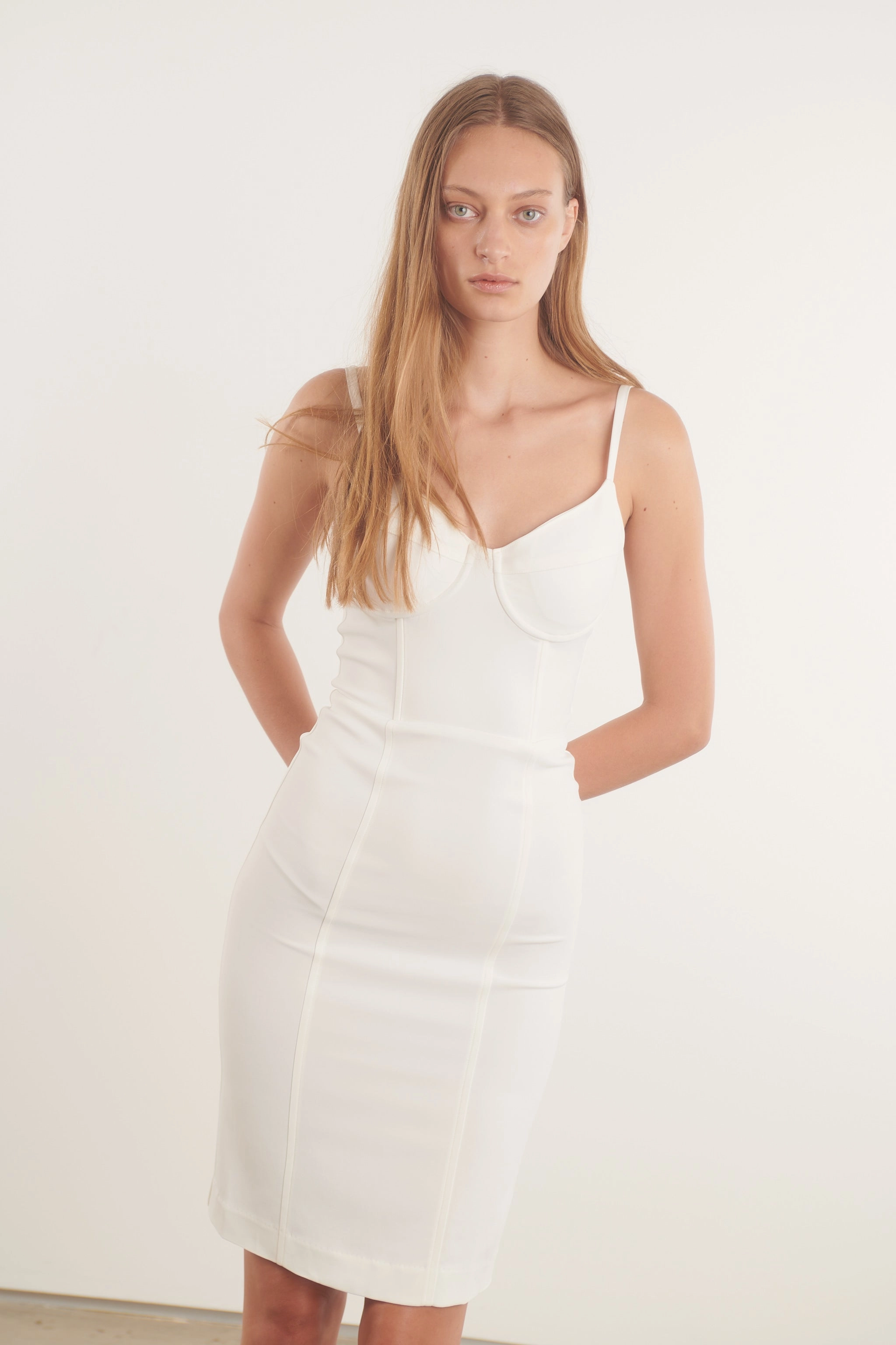 Cool Draping White Crepe Bustier Dress