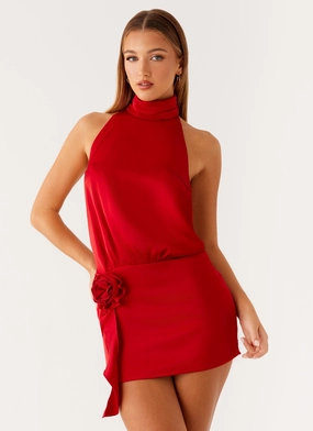 Fresh Glow Birdie Halterneck Mini Dress - Red
