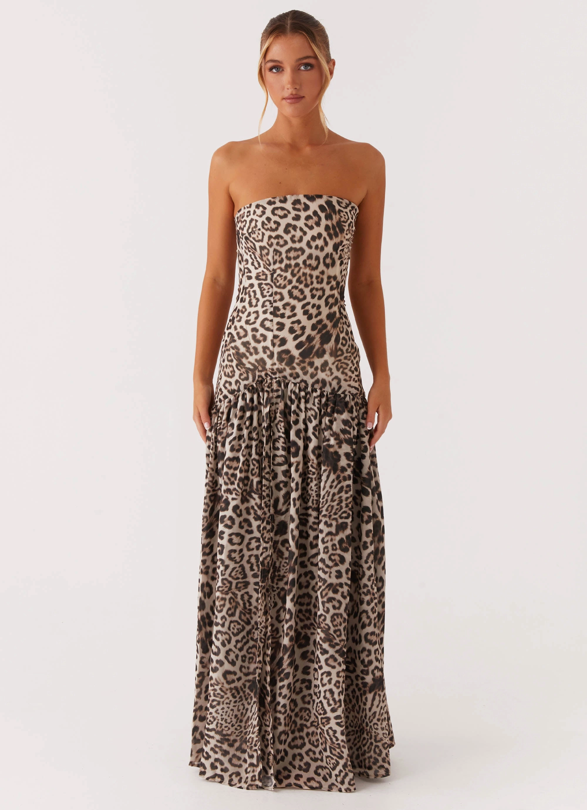 Eden Strapless Maxi Dress - Leopard Fit Focused