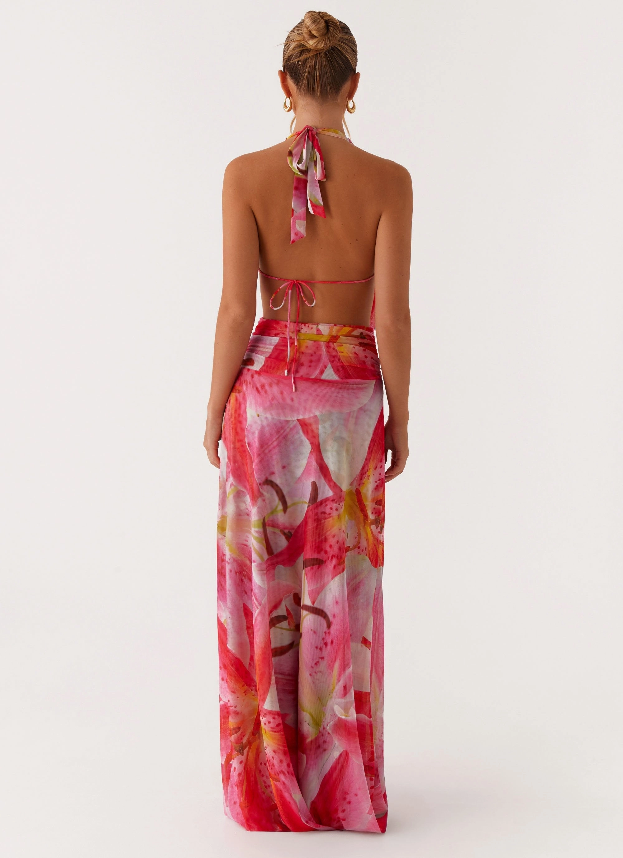 Elysia Mesh Maxi Dress - White Pink Lilly Comfortable Layer