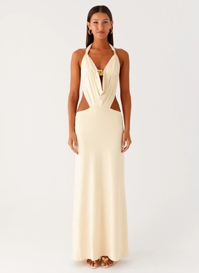 Torina Halter Maxi Dress - Lemon Coastal Soft