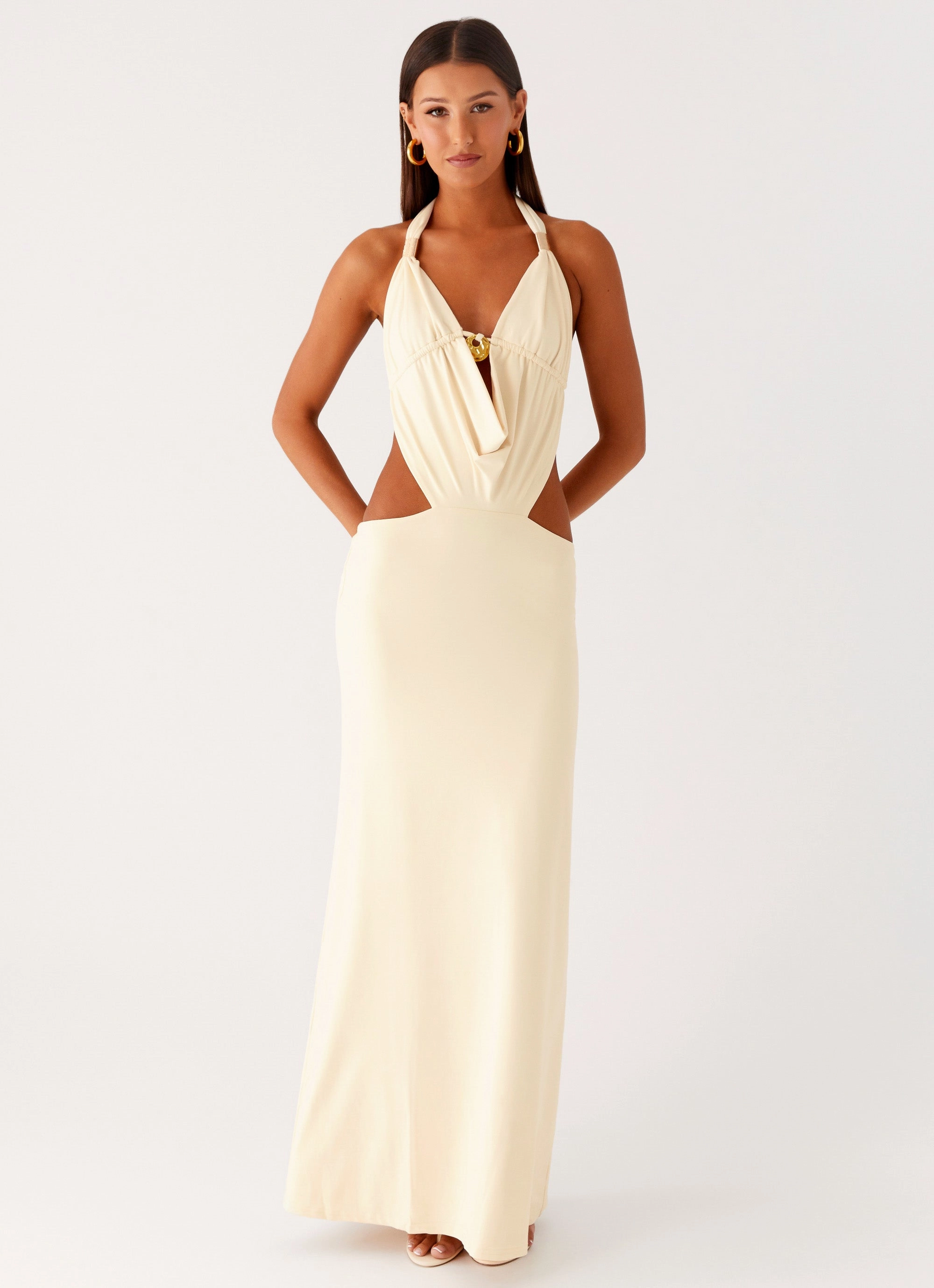 Event Favorite Torina Halter Maxi Dress - Lemon