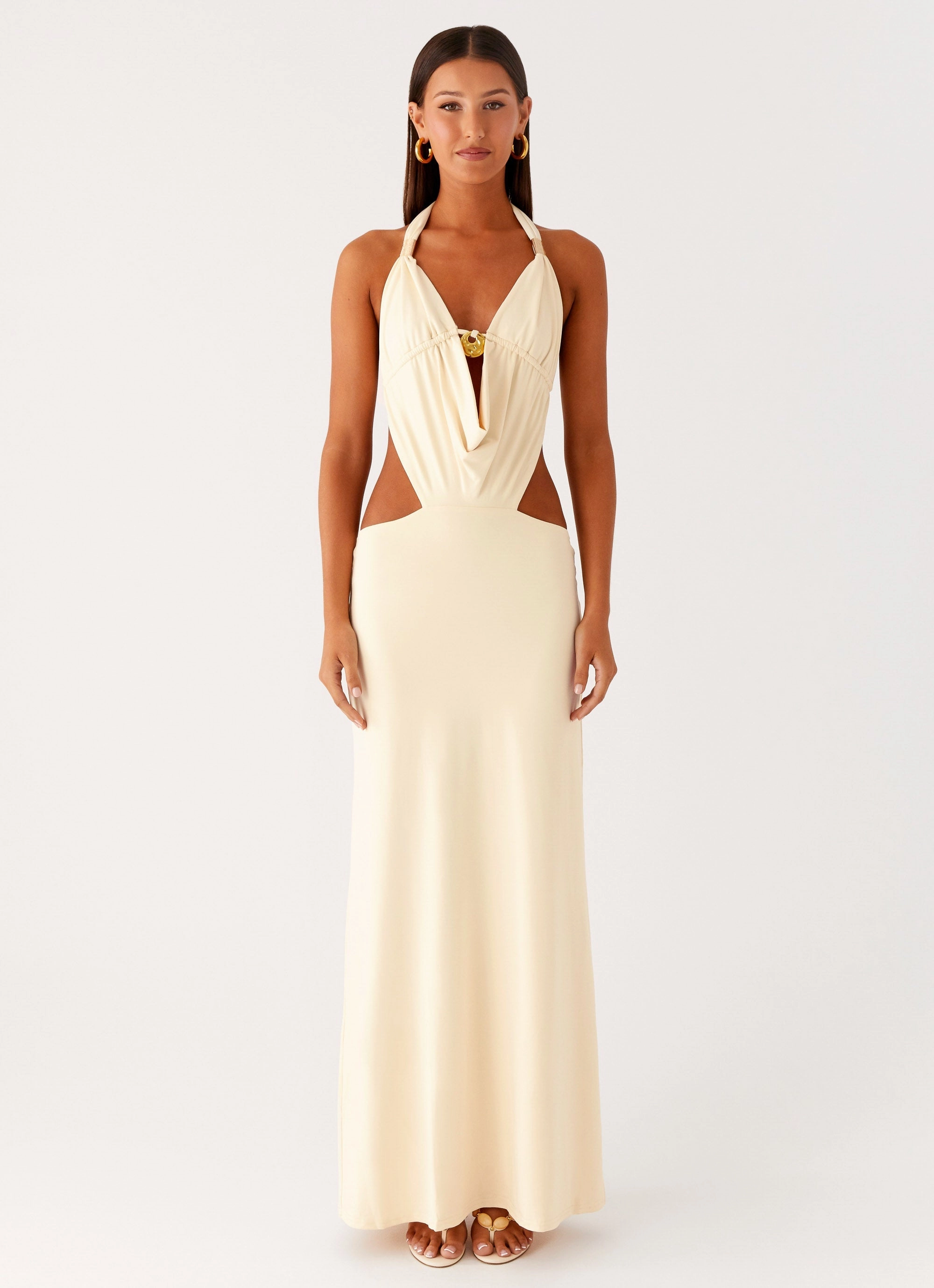 Torina Halter Maxi Dress - Lemon Coastal Soft