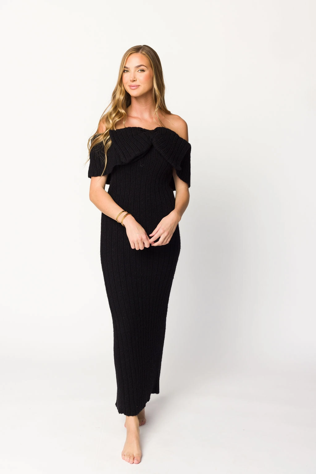 Contemporary Fit Aston Bow Front Maxi Sweater Dress in Black - Bump Friendly