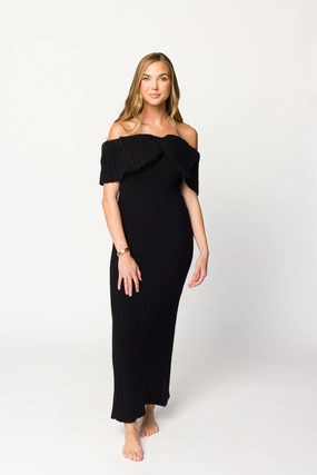 Soft Comfort Aston Bow Front Maxi Sweater Dress in Black - Bump Friendly