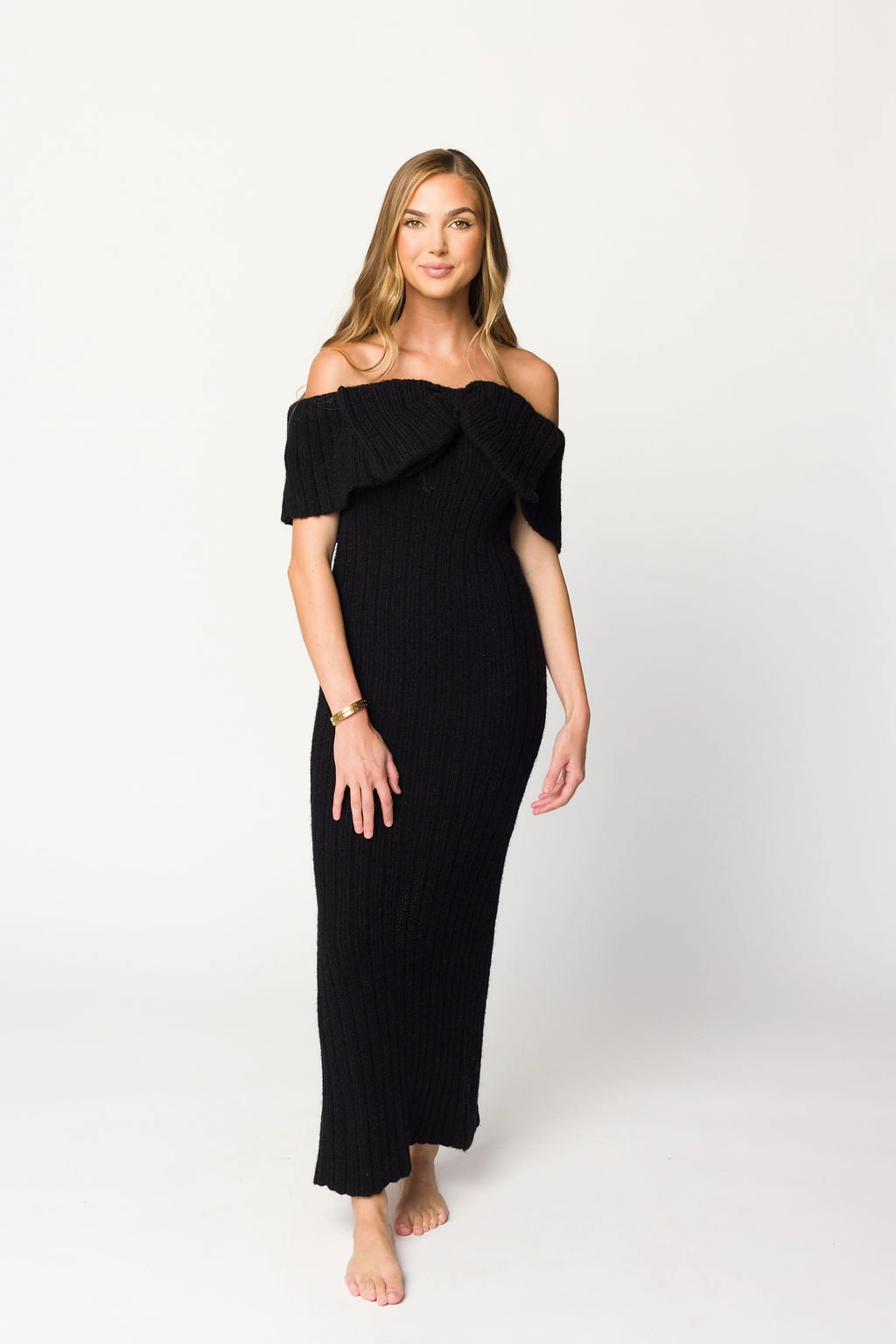 Soft Comfort Aston Bow Front Maxi Sweater Dress in Black - Bump Friendly