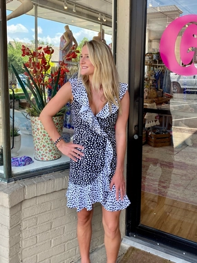 Naples Faux Wrap Dress Small Diana's Dot Black/White Outfit Core Comfy Detail
