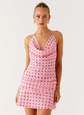 Cyna Cowl Mini Dress - Strawberry Dot summer breeze Pure Tone