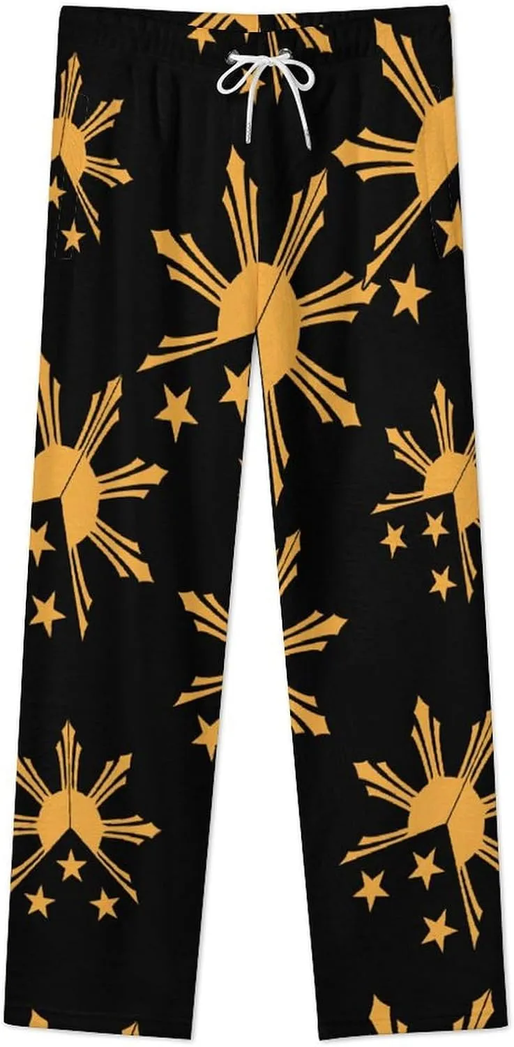 Tribal Filipino Philippines Sun And Stars Flag Women's Flannel Pajama Pants Fleece Lounge Sleep Bottoms PJ