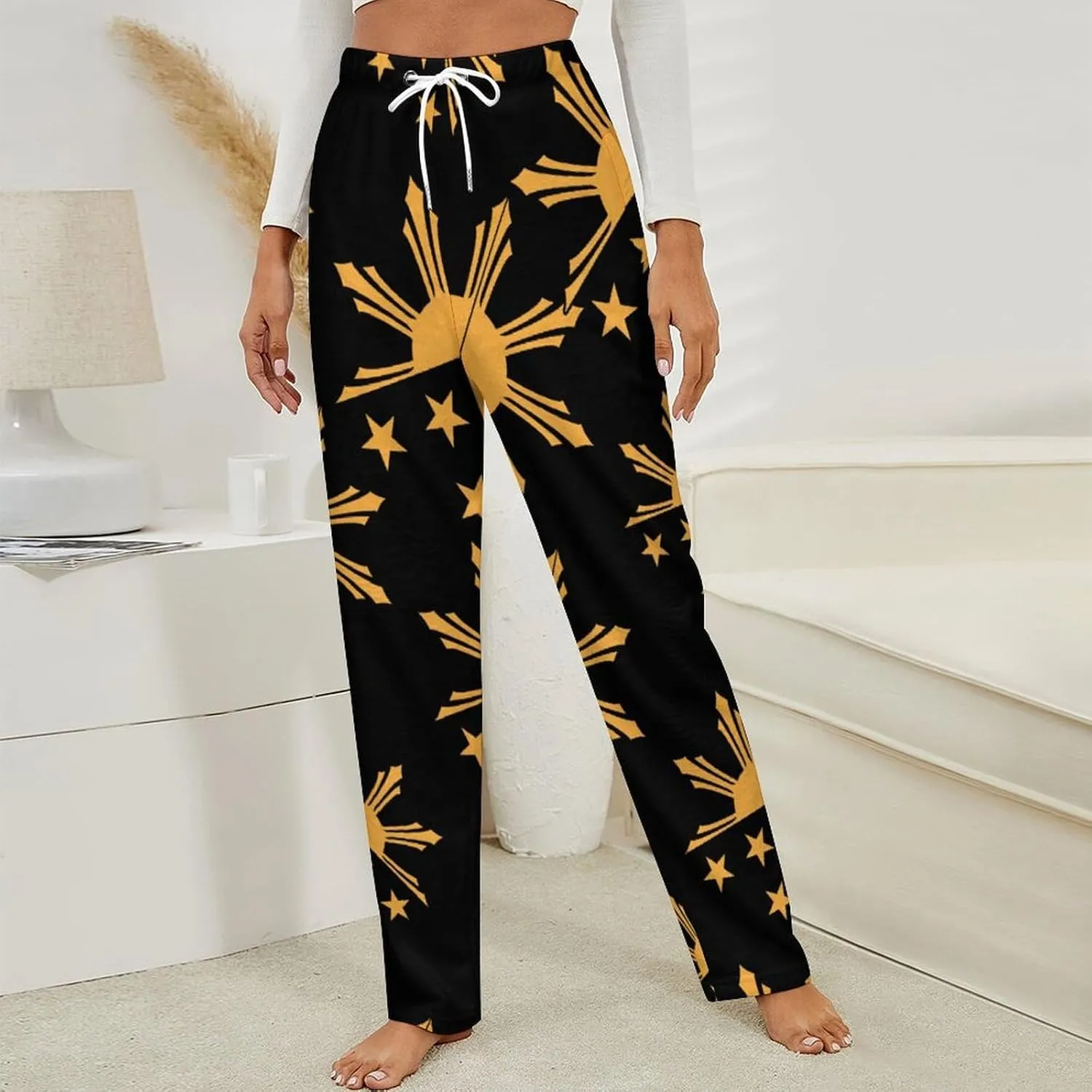 Tribal Filipino Philippines Sun And Stars Flag Women's Flannel Pajama Pants Fleece Lounge Sleep Bottoms PJ