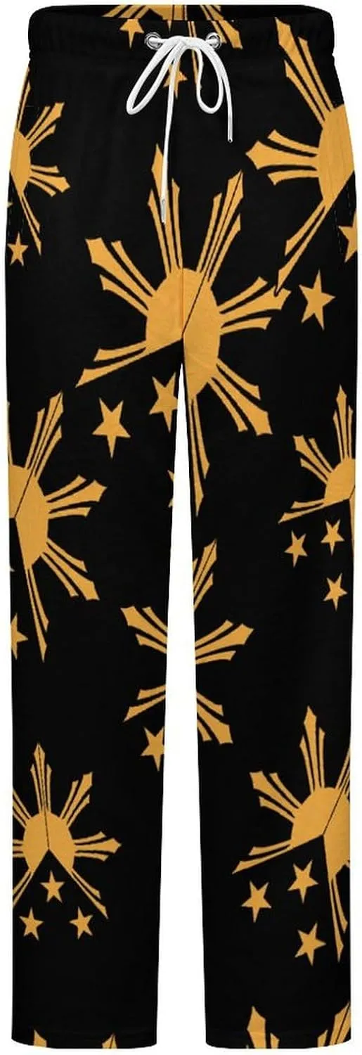 Tribal Filipino Philippines Sun And Stars Flag Women's Flannel Pajama Pants Fleece Lounge Sleep Bottoms PJ