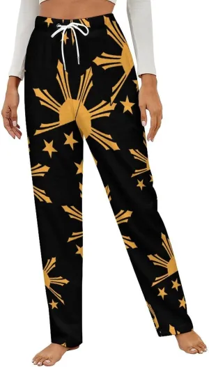 Tribal Filipino Philippines Sun And Stars Flag Women's Flannel Pajama Pants Fleece Lounge Sleep Bottoms PJ