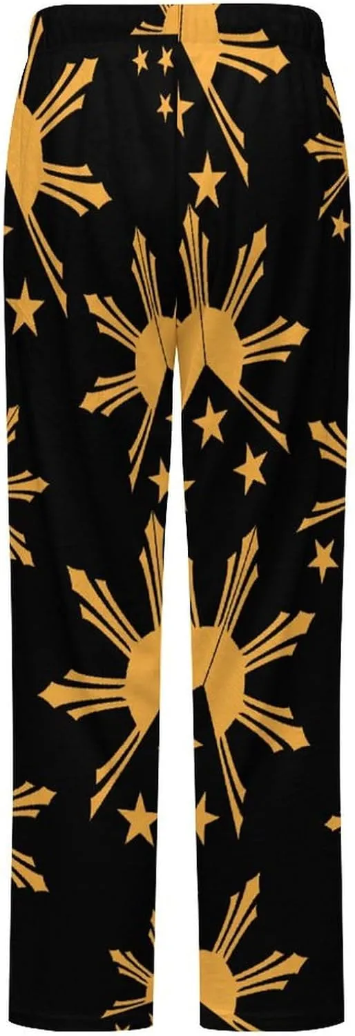 Tribal Filipino Philippines Sun And Stars Flag Women's Flannel Pajama Pants Fleece Lounge Sleep Bottoms PJ