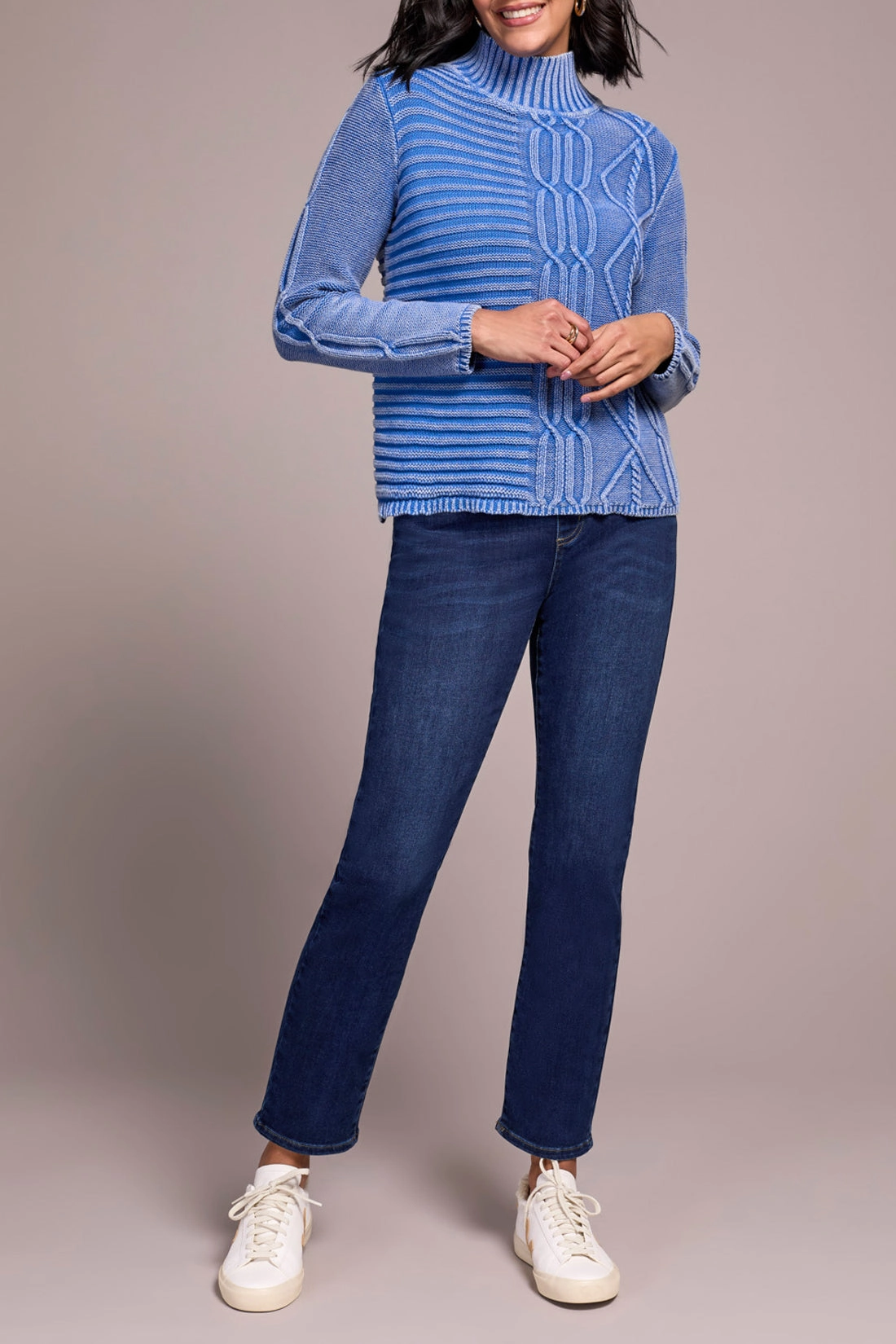 AntiPillingTechnology Tribal Mock Neck Sweater in Blue