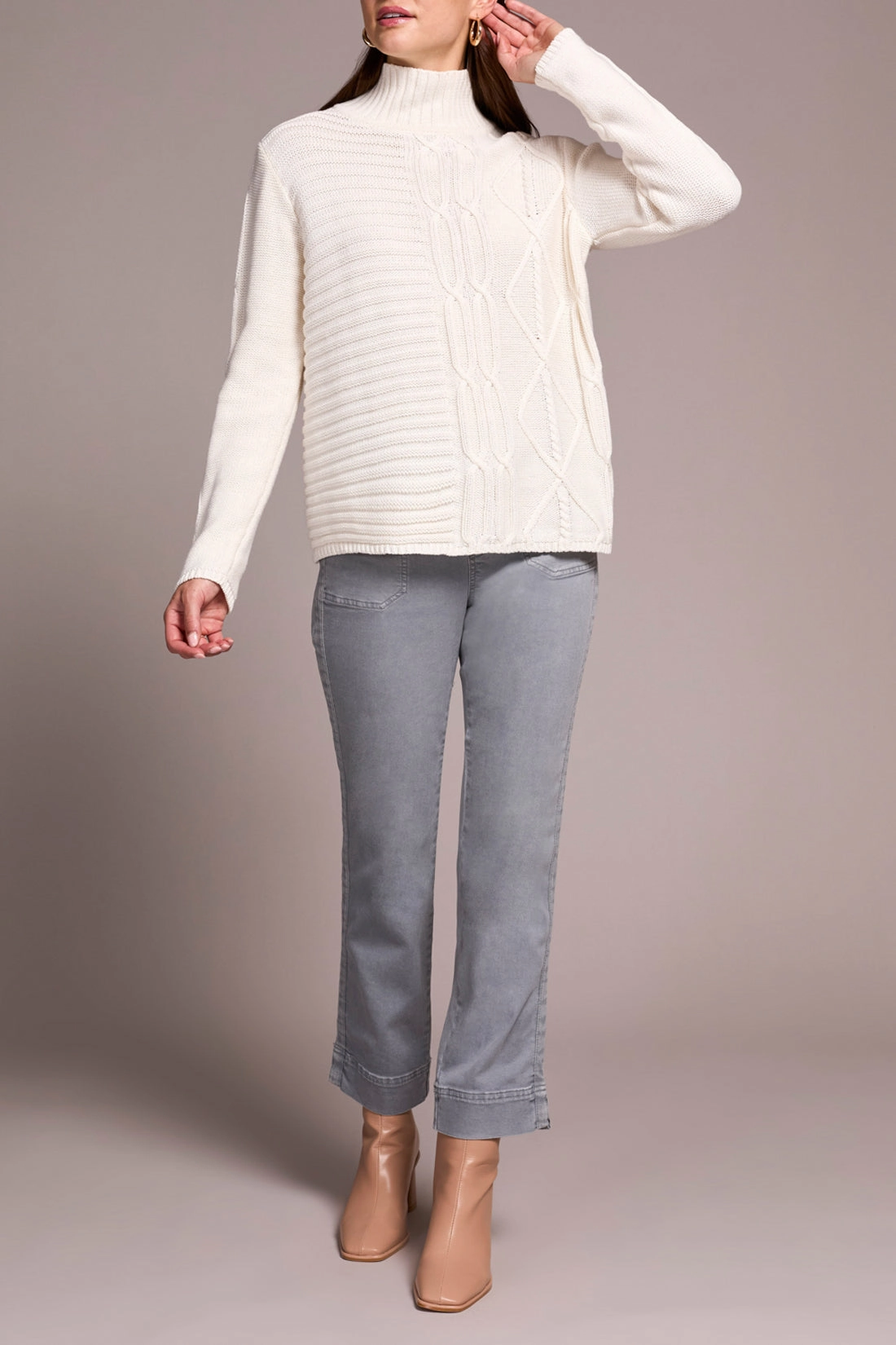 Tribal Mock Neck Sweater in Cream GarmentWashedFinish