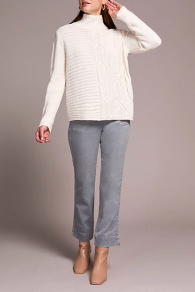 Tribal Mock Neck Sweater in Cream VNeck Style AntiStaticTreatment