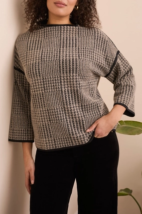 UVProtectionCoating Tribal Mock Neck Sweater Top in Sandstone