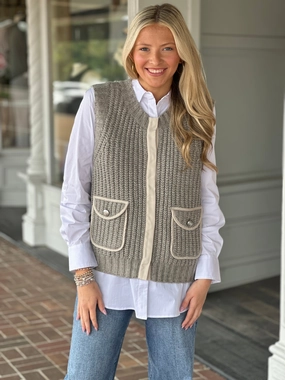 MoistureWicking Fabric Cool and Breezy Tribal Sleeveless Pocket  Sweater Vest in Sandstone