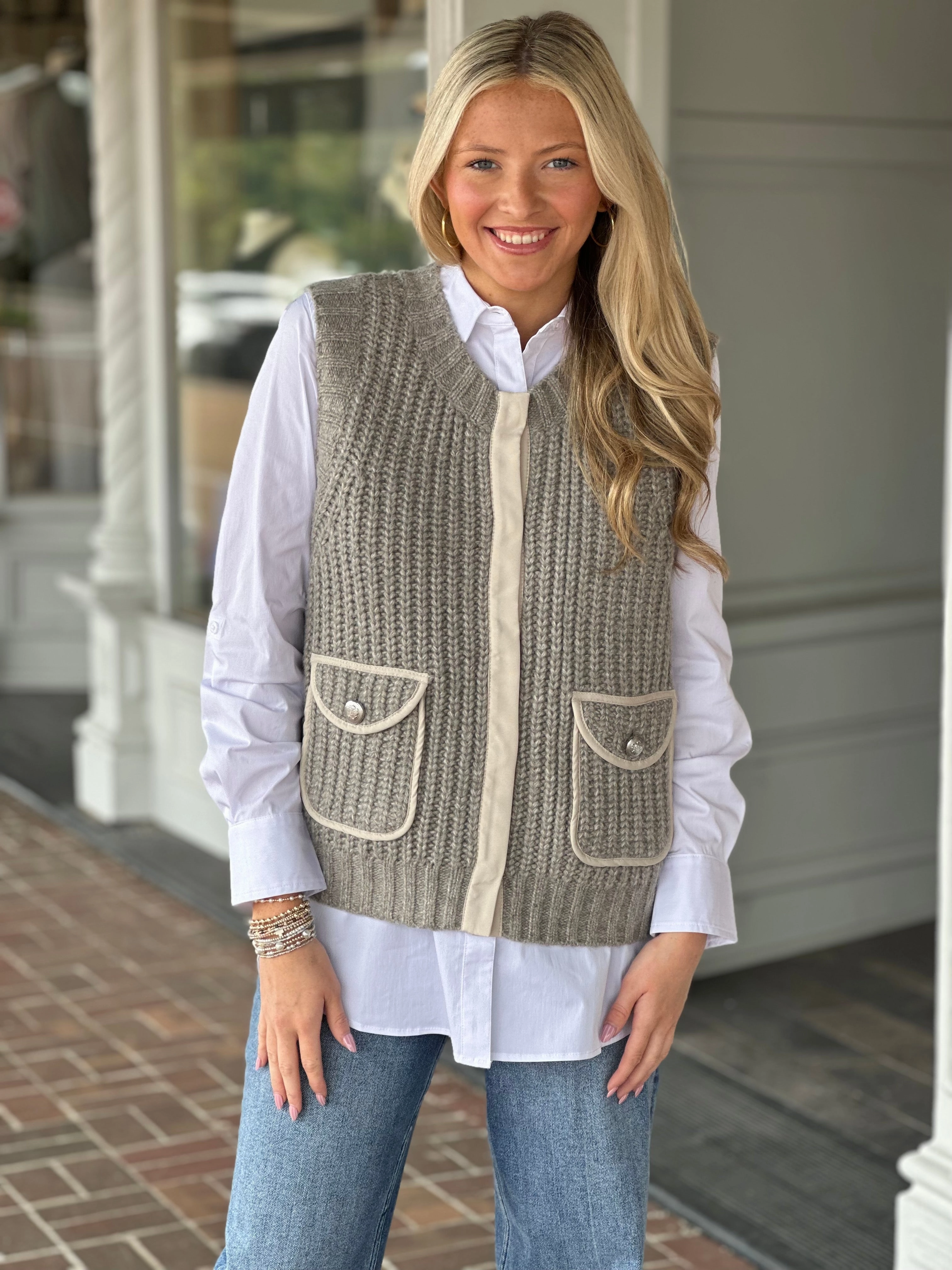 Tribal Sleeveless Pocket  Sweater Vest in Sandstone BreathableMeshPanels