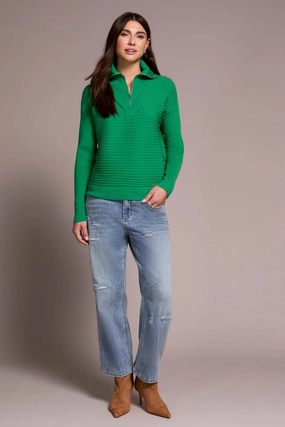 QuickRelease Closure Flatlock Seam Technique Tribal Soft Zip-Up V-Neck Sweater in Fieldgreen