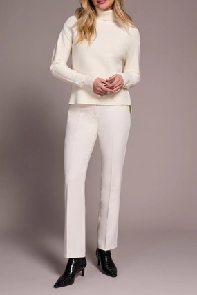 Tribal Turtleneck High Low Sweater in Cream Flatlock stitching