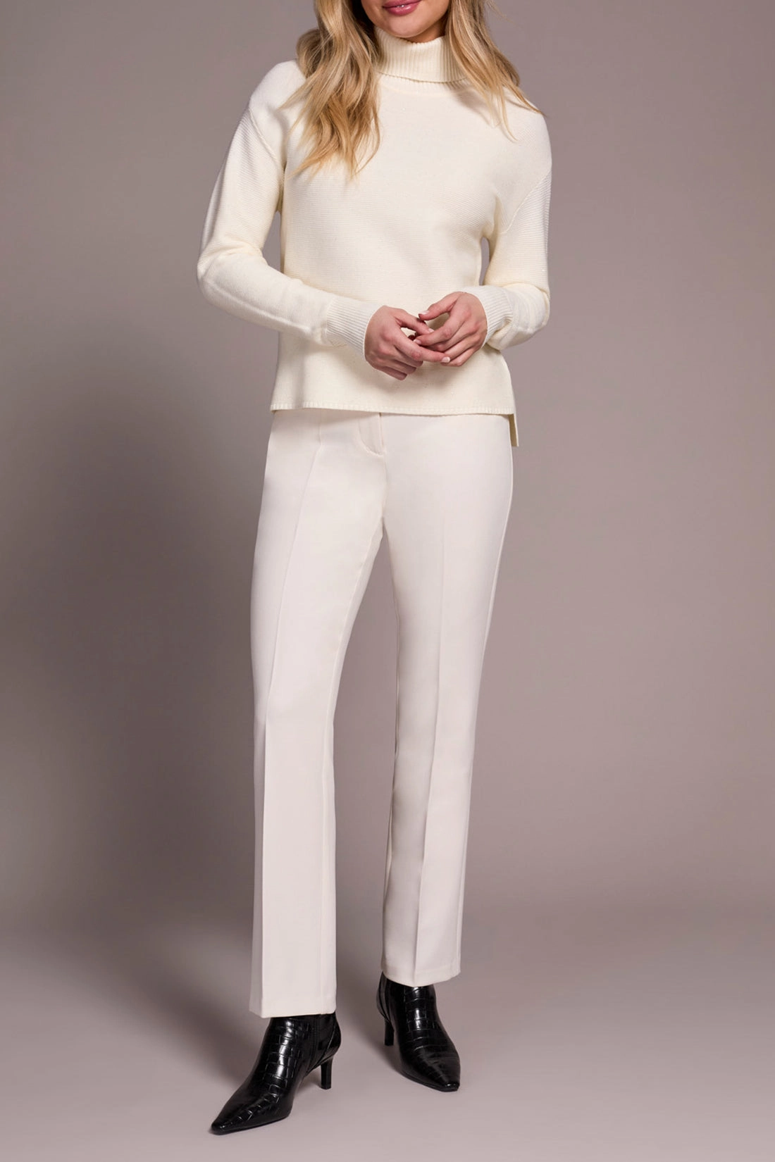 Fashion Blouse Tribal Turtleneck High Low Sweater in Cream