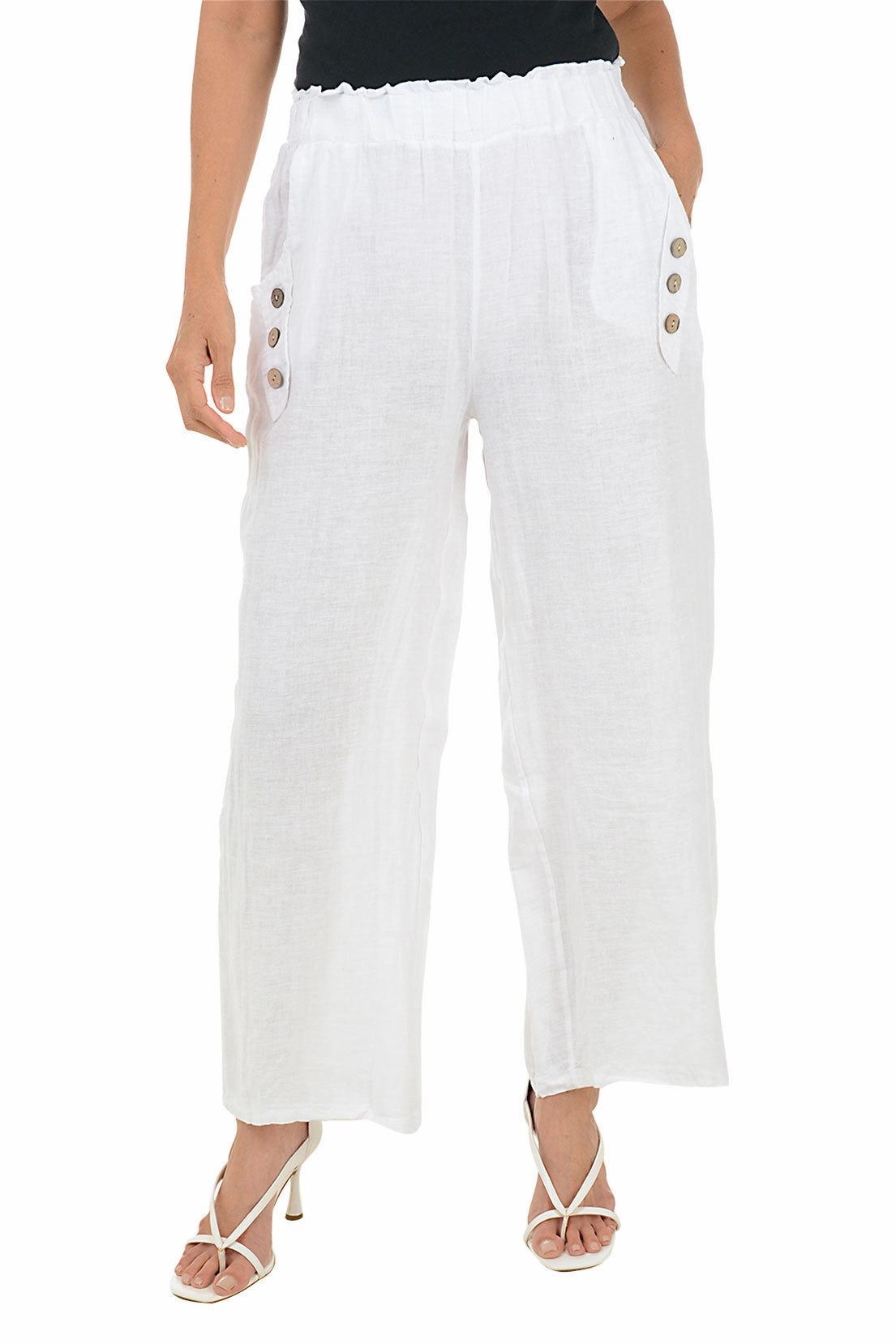 Triple Button Linen Wide Leg Pant Smart Fit Chill Ready
