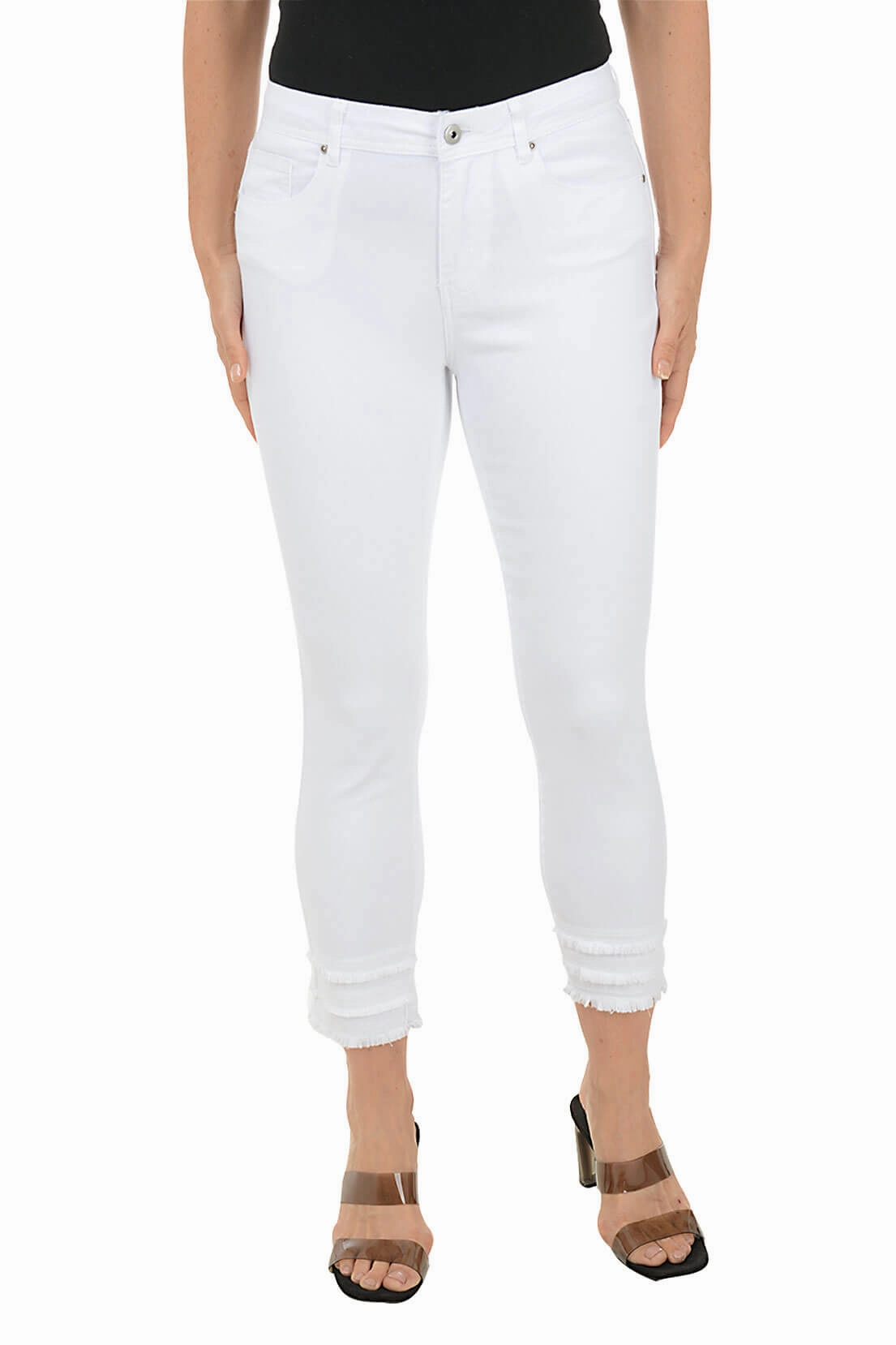 Detachable belt Triple Frayed Denim Twill Crop Pant