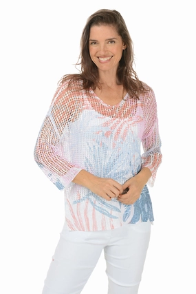 Tropical Leaves Crochet High-Low Sweater WrinkleResistantFinish Colorfast Dye Method