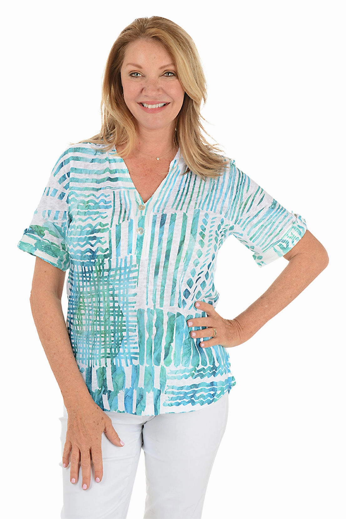 AntiStaticFinish Tropical Spots Collared Knit Top