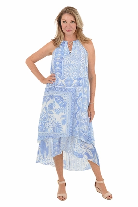 Insulating-Lining Tropical Tiles Necklace Sleeveless Dress