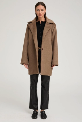Zippered Pockets AdjustableDrawstring Truffle Cashmere Short Classic Coat