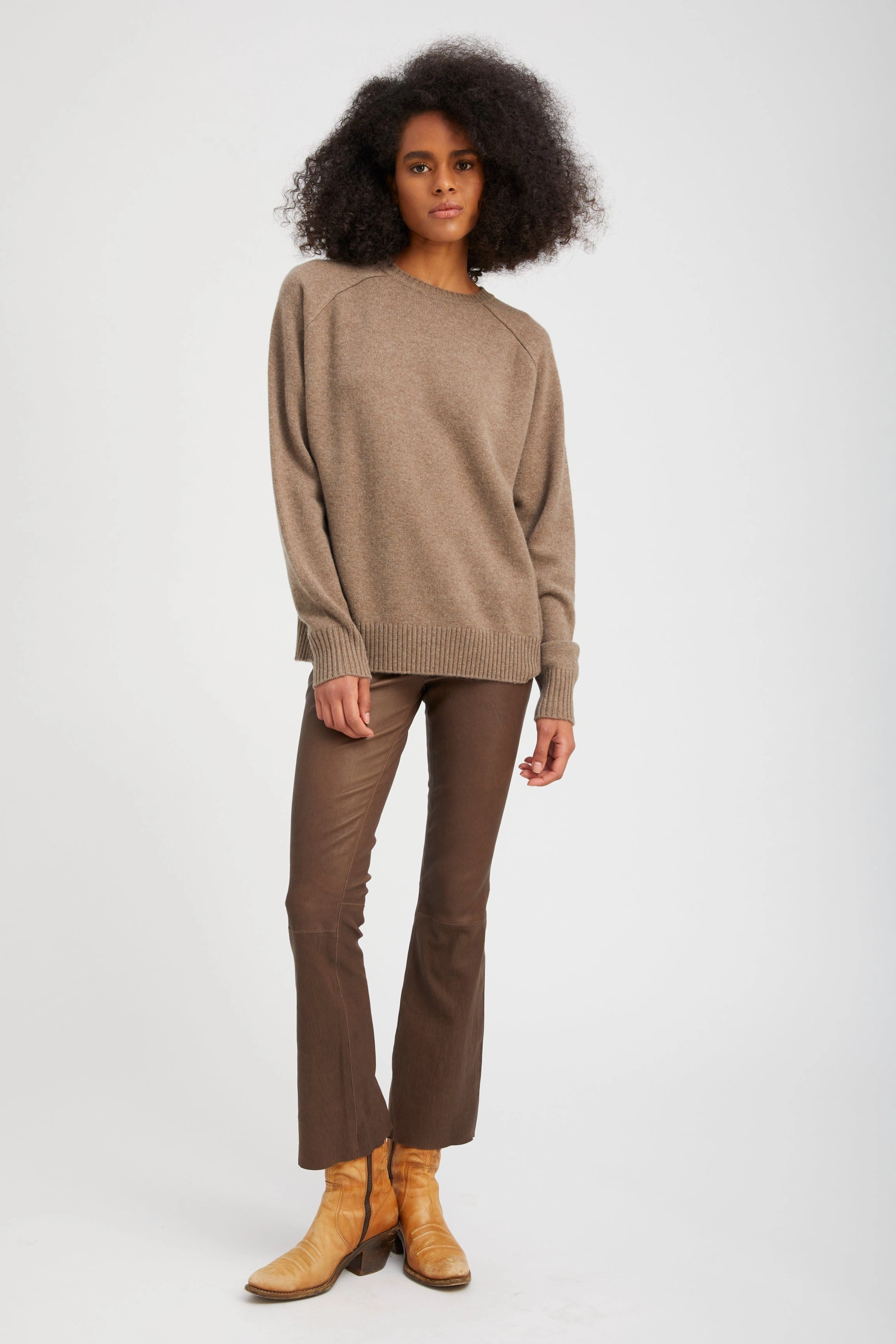 No Shrink Material Contour Hug Truffle Leather Ankle Flare