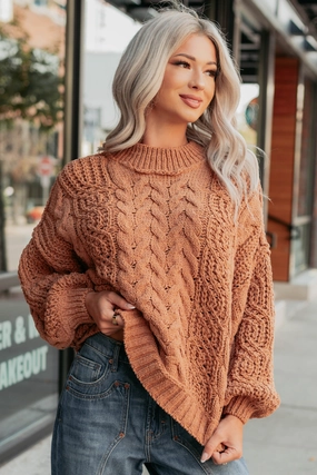 OdorResistant Treatment simple design Things Change POL Cable Knit Sweater (Burnt Topaz)