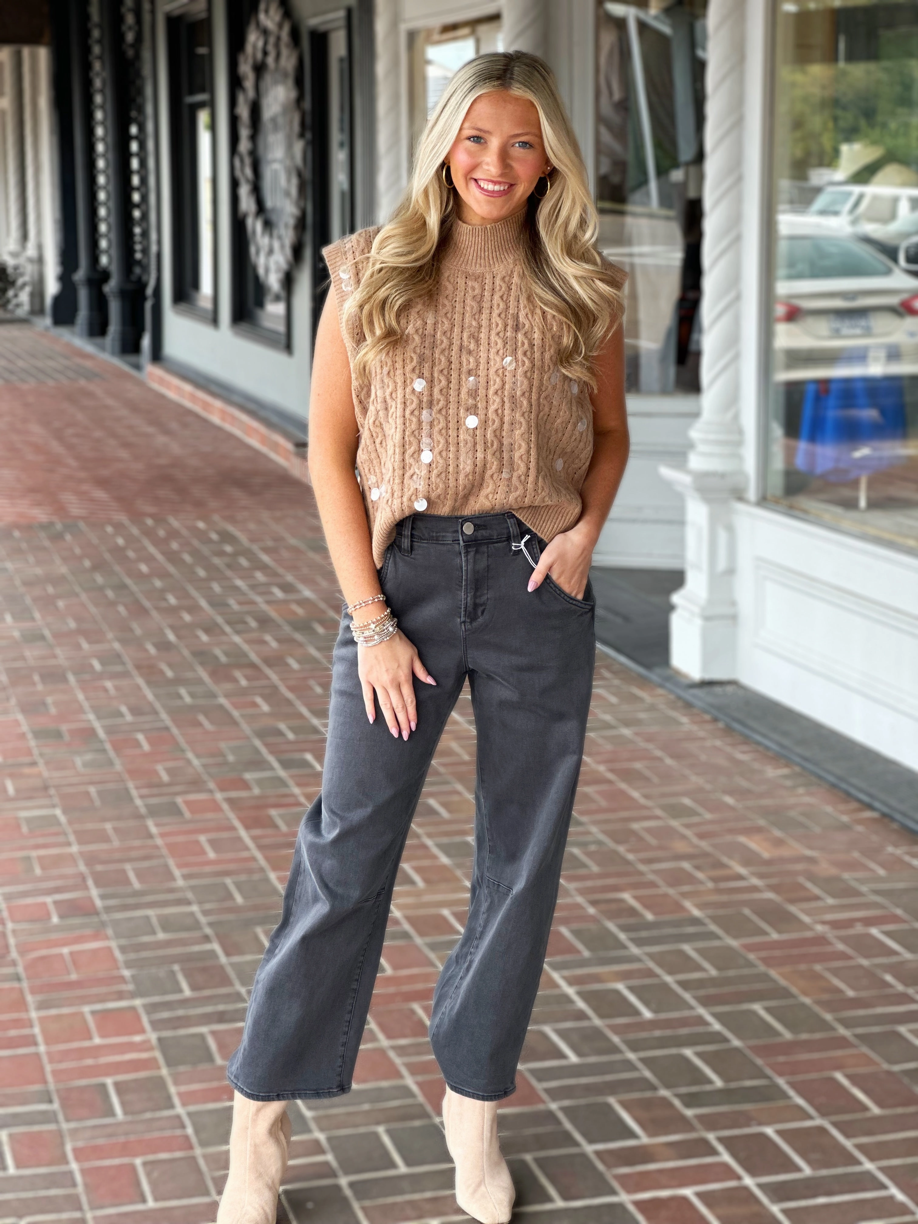 High Collar Option The Harvest Sweater Vest in Mocha
