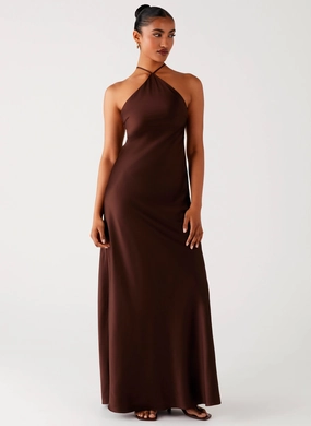 Feminine flowing piece Bishop-Sleeve Tulama Maxi Dress - Chocolate