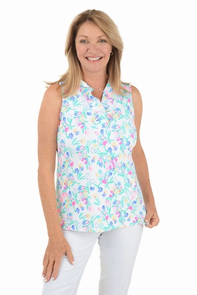 Layered Sleeve Tulip Bouquet UPF50  Ruffle Sleeveless Top