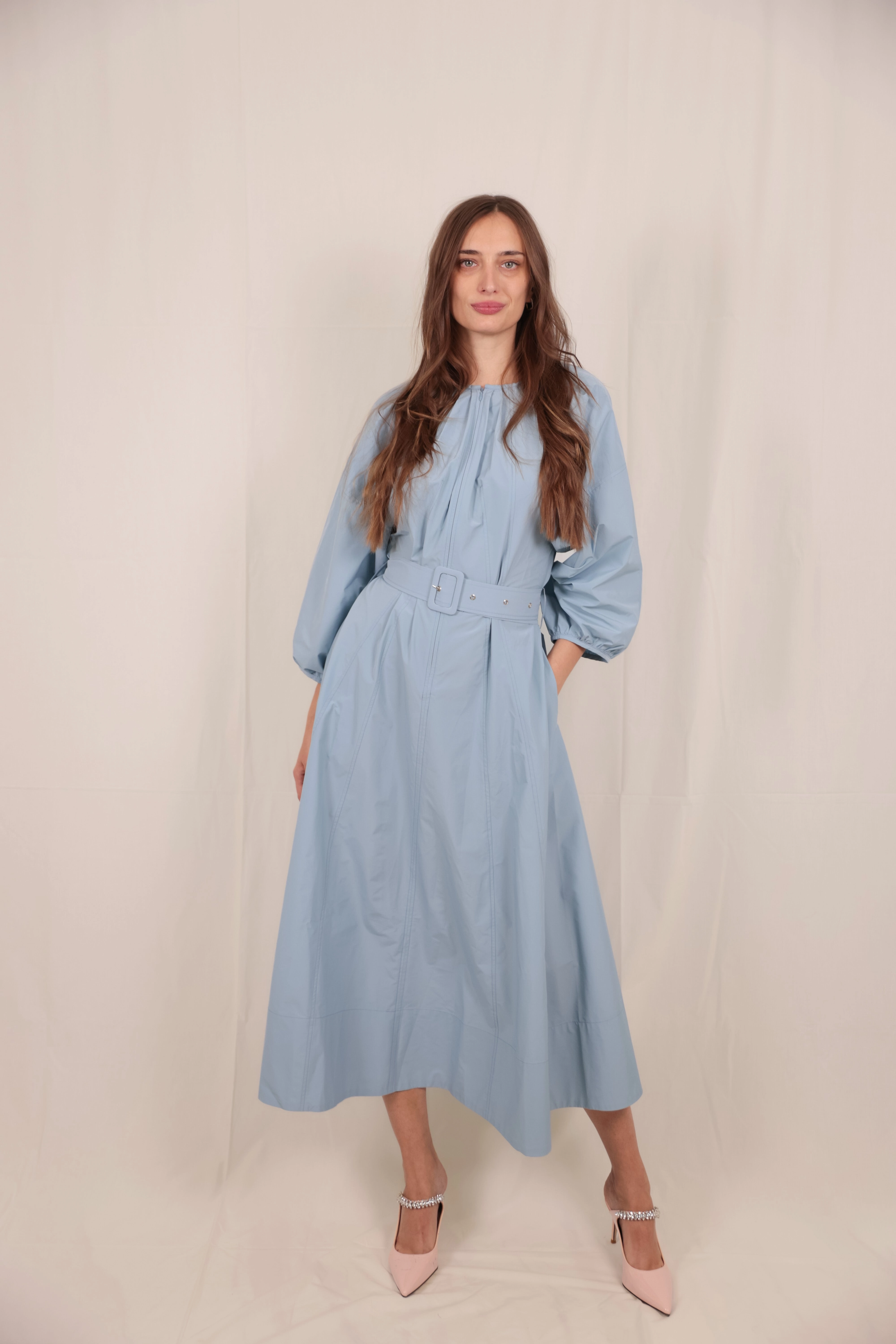 Sheer-Overlay Airy Drape Allegra Dress