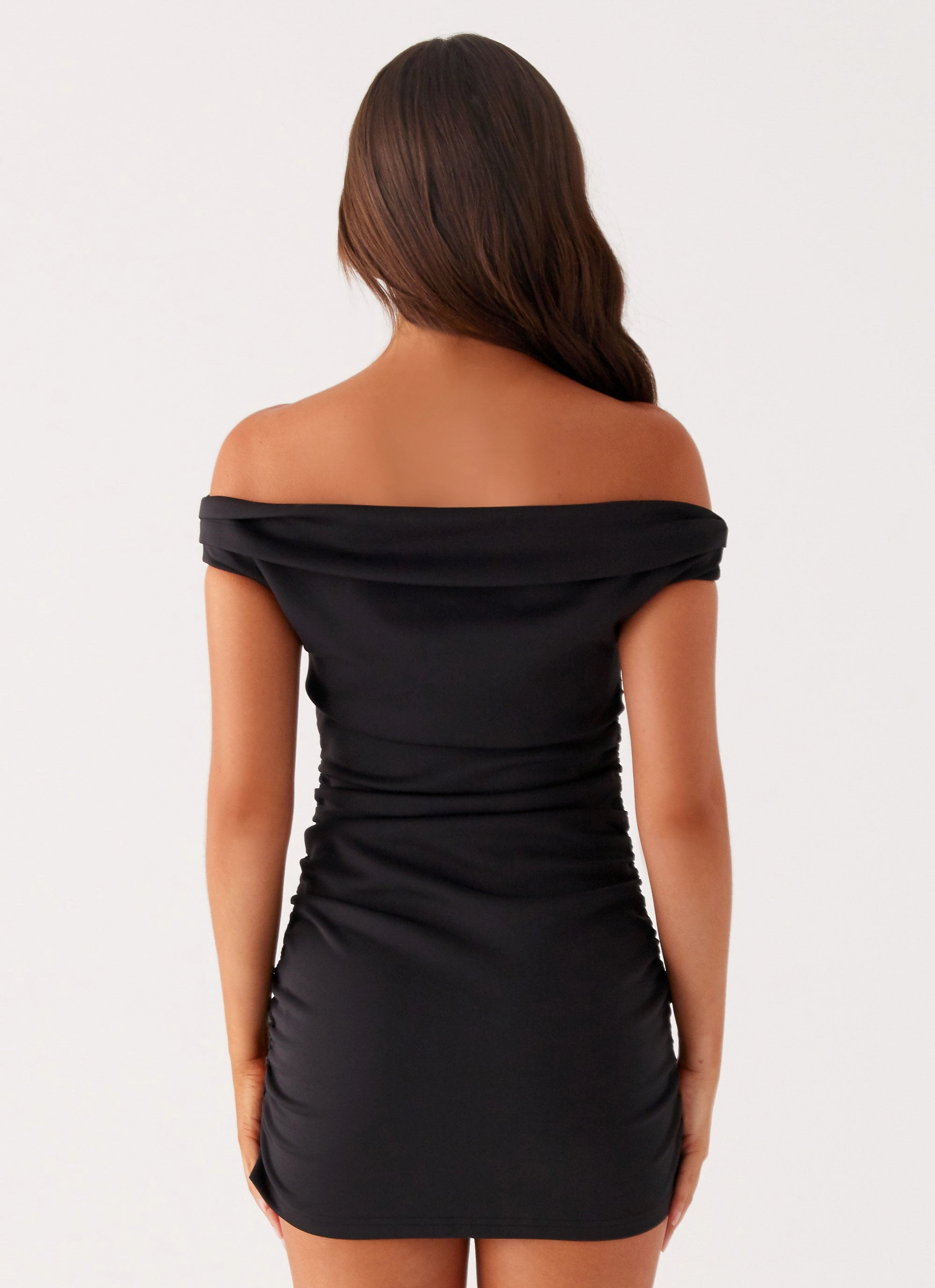 Morgan Off Shoulder Mini Dress - Black Sleek Tailoring
