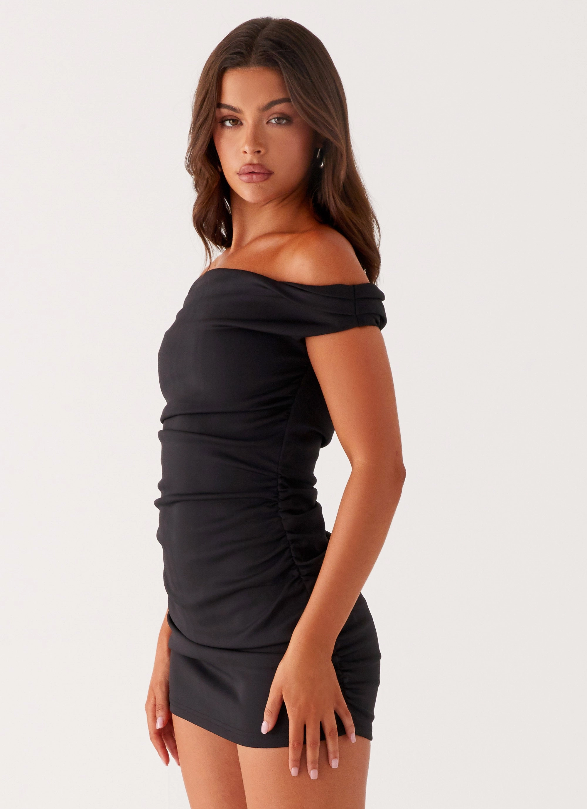 Dance Night Statement-Print Morgan Off Shoulder Mini Dress - Black