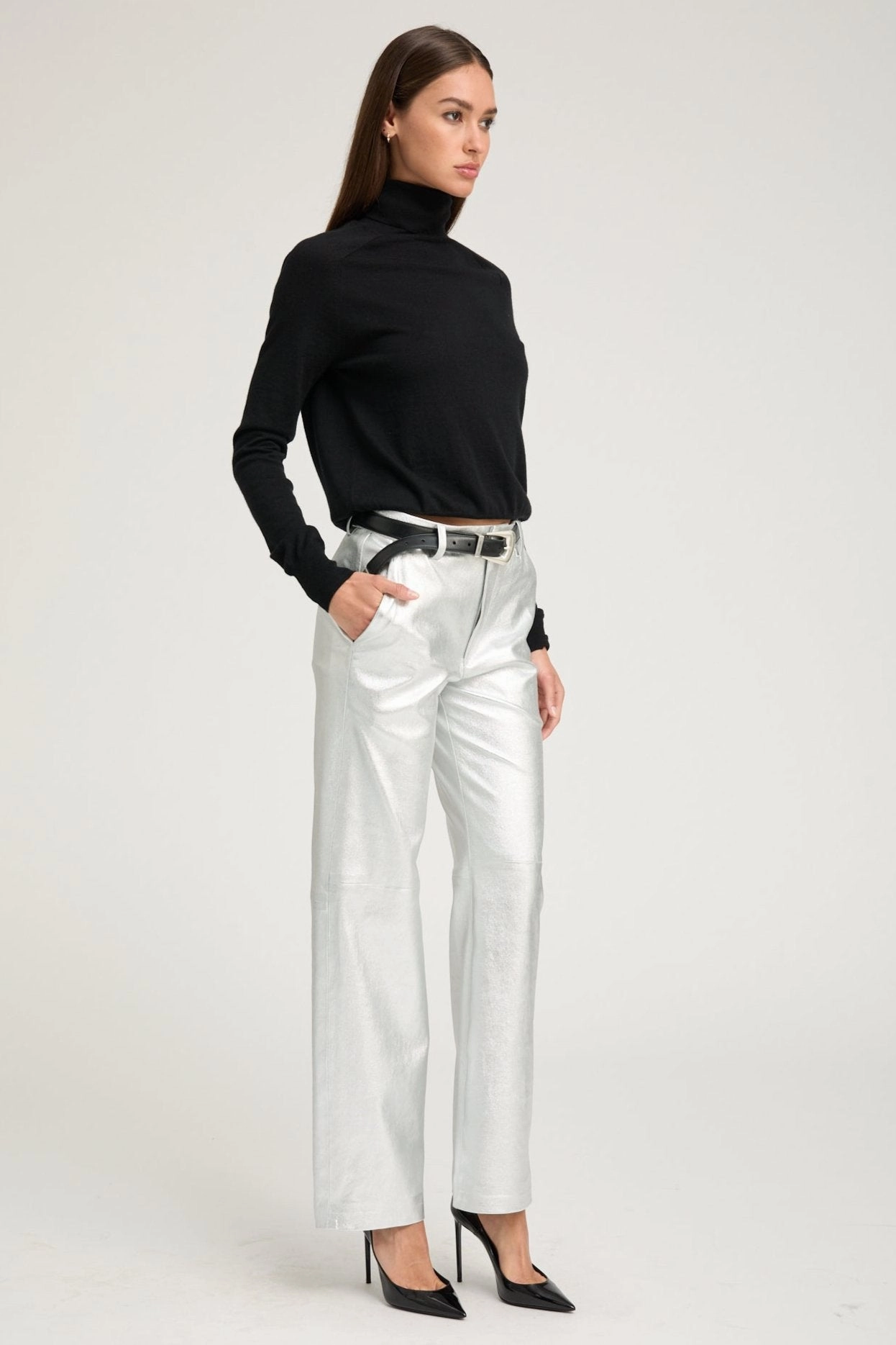 Black Cashmere Turtleneck Sweater AntiStaticLining