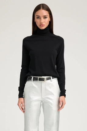 Black Cashmere Turtleneck Sweater Reinforced Seams